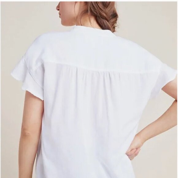 Anthropologie Cloth & Stone Calder White Ruffle Sleeve Buttondown Shirt sz Large - Picture 6 of 6